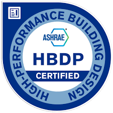 High-Performance Building Design certified logo from the American Society of Heating, Refrigerating and Air-Conditioning Engineers.